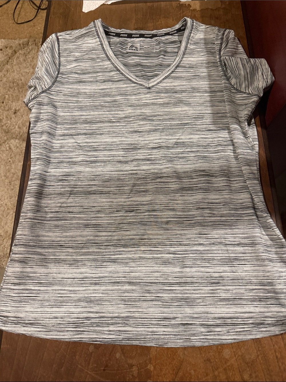 RBX Women’s Short Sleeve V-Neck Tee in Heathered Gray Stripe